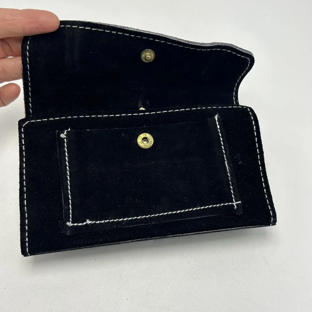 Vintage Suede Leather Womens Wallet Black Checkbook Holder Coin Pocket 7